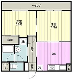 ウィング上福岡 2DKの間取図画像