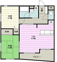 新世ふじみ野マンション 2LDKの間取図画像