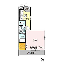 エリタージュ2 1Kの間取図画像
