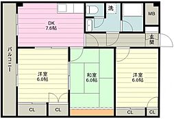 オーシャンヒルズ 3DKの間取図画像