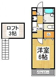 グローリーハイツ2 1Kの間取図画像