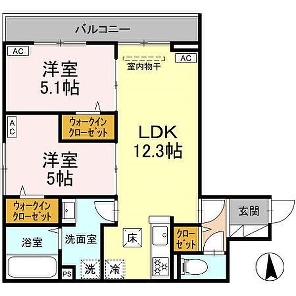 グラナーデ鹿浜 202｜東京都足立区鹿浜５丁目(賃貸アパート2LDK・2階・54.08㎡)の写真 その2