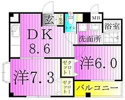 ユーコーポ 4階2DKの間取り