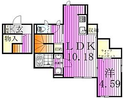 ファミユD 2階1LDKの間取り