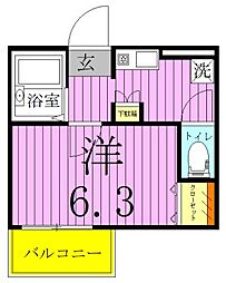 ベルダ・ビレッジオ2 2階1Kの間取り