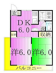 ペアシティハウス竹の塚 2階2DKの間取り
