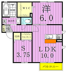 リバレインI 2階2LDKの間取り