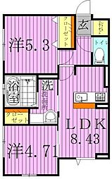 日暮里舎人ライナー 西新井大師西駅 徒歩17分の賃貸アパート 1階2DKの間取り