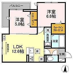 メゾンアーク西新井II 1階2LDKの間取り