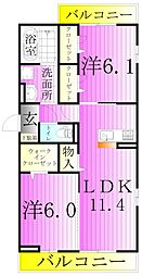 メゾンアーク西新井II 3階2LDKの間取り