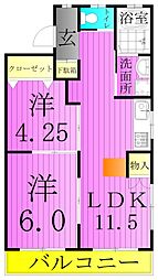 阿出川荘B 2LDKの間取図画像