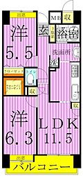 グランフラッツ北千住 2LDKの間取図画像