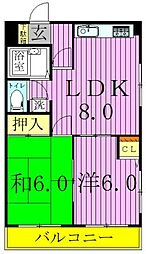 クロスコーポ2 2DKの間取図画像