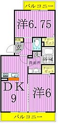 アリエル3 2DKの間取図画像