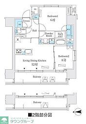ヴィークブライト湯島 2階2LDKの間取り