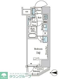 パークアクシス入谷 4階1Kの間取り