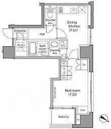 パークハビオ水天宮前 2階1DKの間取り