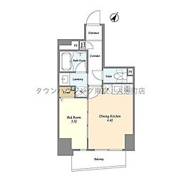 東京メトロ日比谷線 小伝馬町駅 徒歩1分の賃貸マンション 11階1DKの間取り