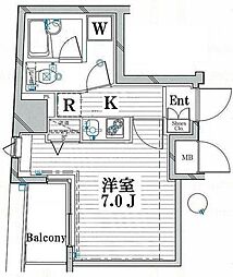 グランヴァンデュヴェール東京 6階1Kの間取り