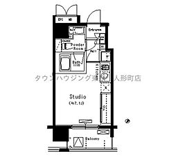 パークアクシス八丁堀 ワンルームの間取図画像