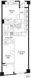 KDXレジデンス半蔵門 2LDKの間取図画像