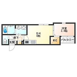 ハーモニーテラス住吉II 3階1DKの間取り