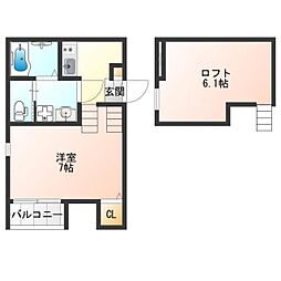 ハーモニーテラス墨江 1階1Kの間取り