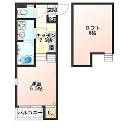ハーモニーテラス清水丘 1階1Kの間取り