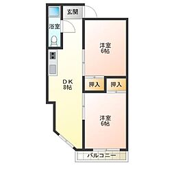 RIZE・ONE天神ノ森レジデンスA棟 2DKの間取図画像