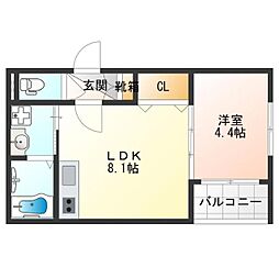 AIA難波南 1LDKの間取図画像
