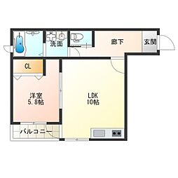 IResidence天王寺 1LDKの間取図画像