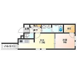ソレイユ聖天下C 1DKの間取図画像