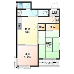トラスティ浜口 2DKの間取図画像
