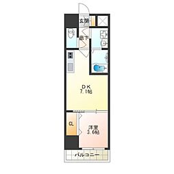 メルベージュナンバサウス2 1DKの間取図画像