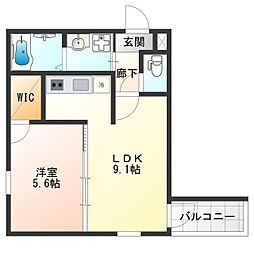 フジパレス清水丘5番館 1LDKの間取図画像