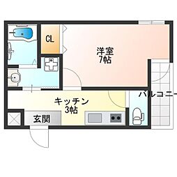 フジパレス西加賀屋ノース 1Kの間取図画像