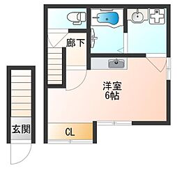メビウス天下茶屋レジデンス2 ワンルームの間取図画像