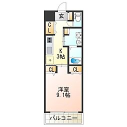 ドゥスプランドゥール 1Kの間取図画像