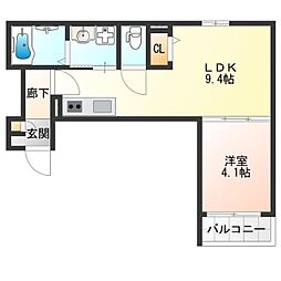 AIA難波南 1LDKの間取図画像
