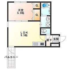 フジパレス帝塚山2番館 1LDKの間取図画像