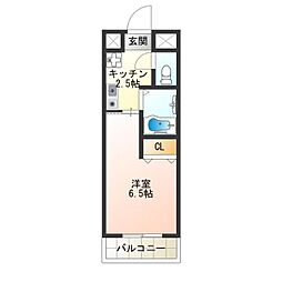 ウィンヒルズ難波南 1Kの間取図画像