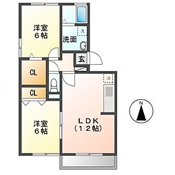 ウエストポイント 2DKの間取図画像