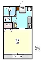 レセオ華園 1Kの間取図画像