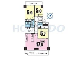 神戸パークシティB棟 3SLDKの間取図画像