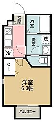 ヴィルヌーブ花小金井 1Kの間取図画像