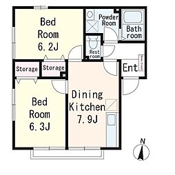 グレースコート新座 2DKの間取図画像