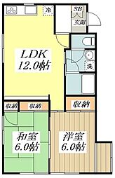 明科ハイツ 2LDKの間取図画像