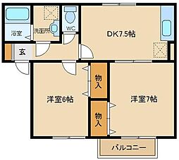 セジュール西堀2 2DKの間取図画像