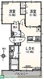 サンライズ中野江原町 2階2LDKの間取り