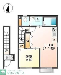 ノースヒルズ 2階1LDKの間取り